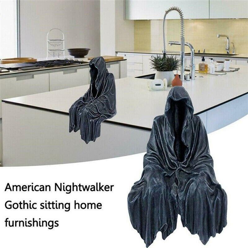 Black Grim Reaper Statue Thrilling  Robe Nightcrawler Resin Desktop Figurine Ornaments Horror Ghost Sculpture Decorations