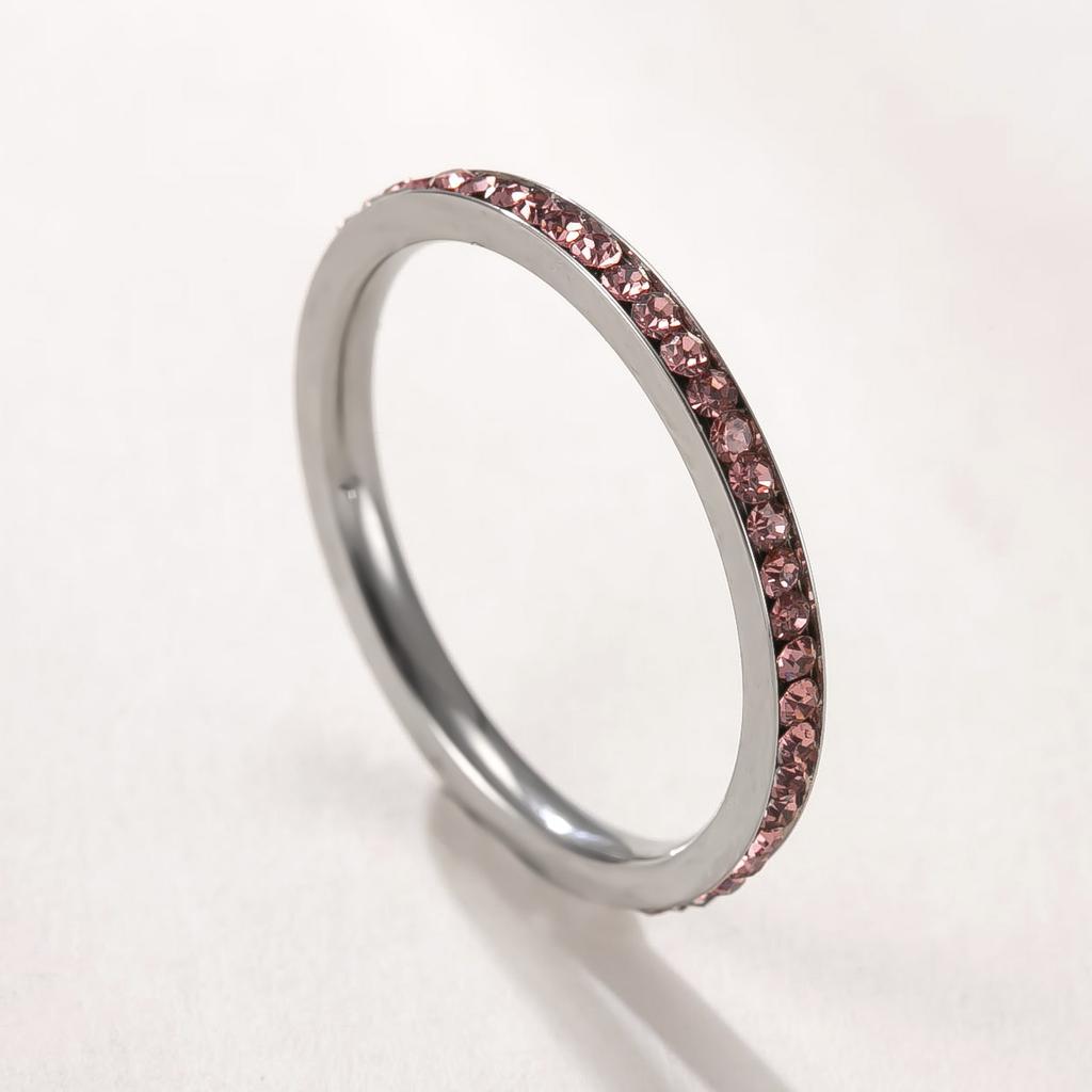 Simple Trendy Colorful Rhinestones Stackable Rings for Men Women Couple Stainless Steel Lucky Birthstone Birthday Gifts Jewelry