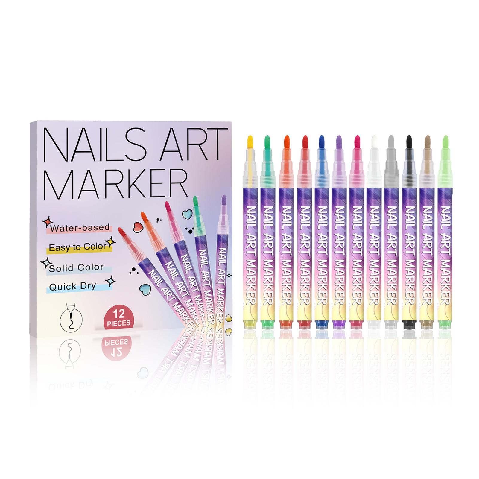 

12Pcs Nail Art Pens With Fine Tips Long Lasting Vibrant Colors For Diy Manicure Design Easy To Use For Beginners
