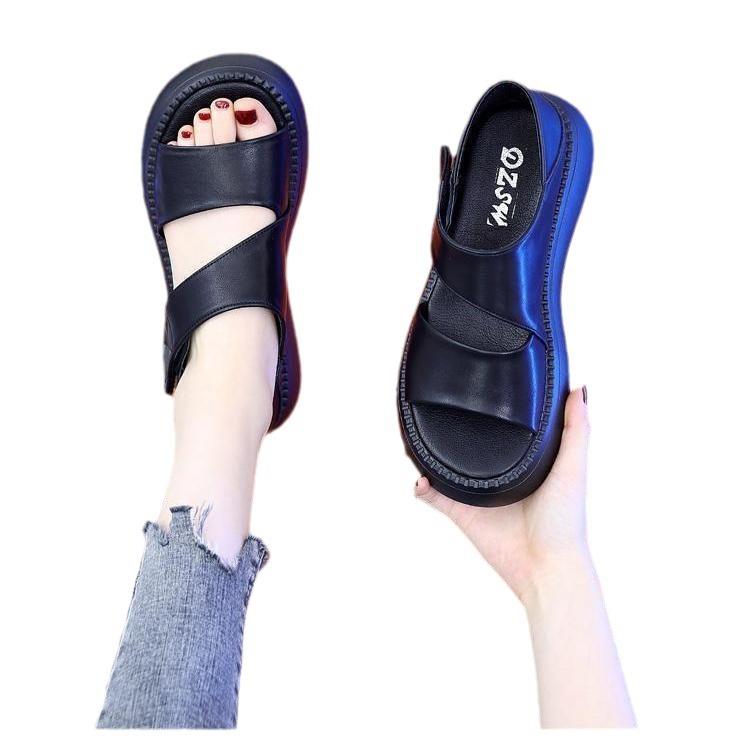 Römersandalen Damen 2025 Sommer dünn vielseitig Klettverschluss Muffin-Schuhe lässig dicksohlig weichsohlig rutschfest Strandschuhe