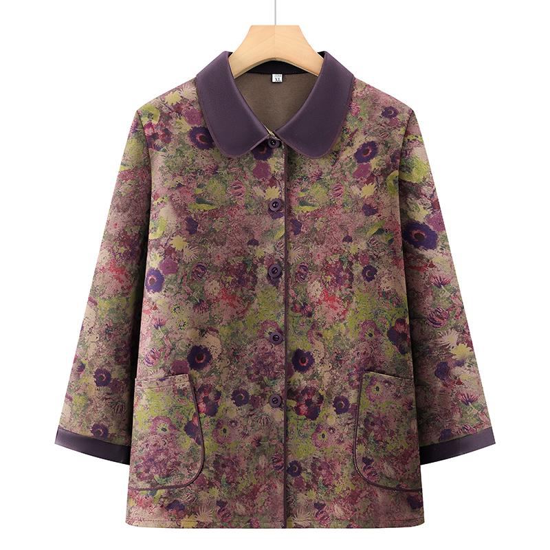 

Women s Chinese-Style Long-Sleeved Shirt for Middle-Aged and Elderly - Light Summer Jacket, Perfect for Spring and Autumn 4XL for 130-145 kg