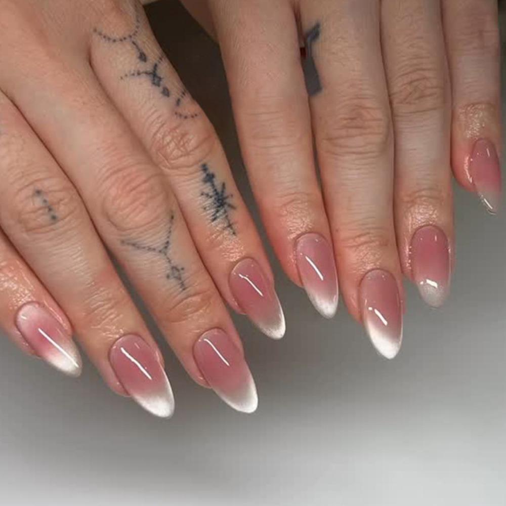 

French False Nails Long Almond Nail Tips Manicure Fake Nails Women JL0693