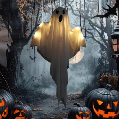 Halloween függő szellem dekoráció Ragyogó fehér szellem fényfüzérrel beltéri kültéri szellemlámpa kellék
