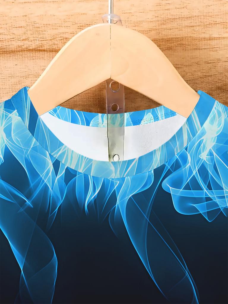 One Summer Essential 3D Blue Flame Printed T-Shirt Vibrant Graphic Tee Daily Wear Casual for Outdoor Activities Summer Vacations