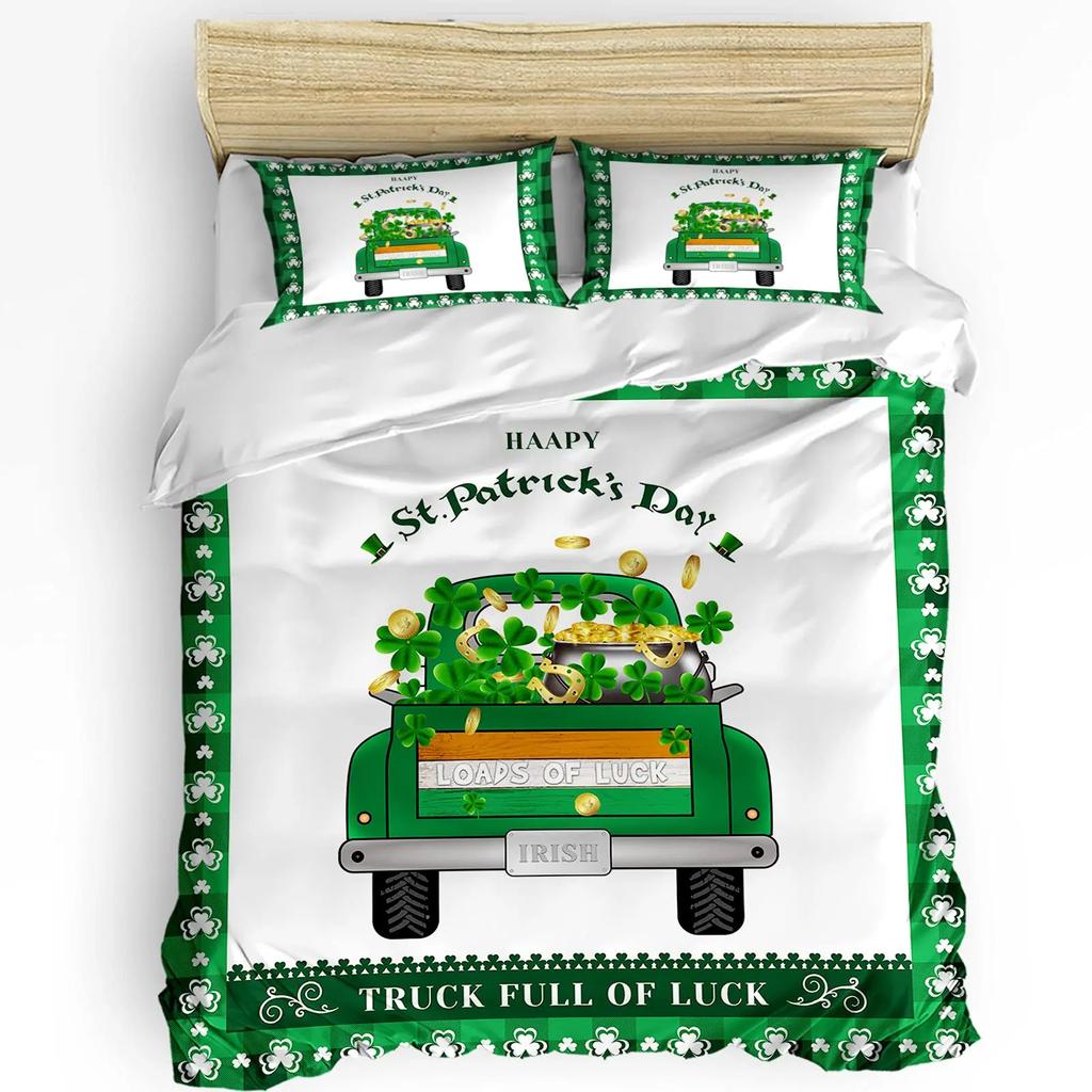 St. Patrick'S Day King Queen Bedding Set Lucky Shamrocks Duvet Cover Irish Clover Celebration Day Party Polyester Quilt Cover