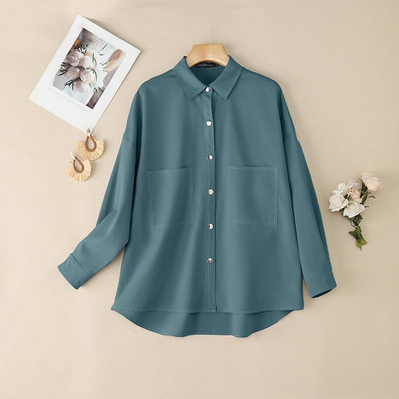 

ZANZEA Женская повседневная блузка с отложным воротником и длинными рукавами 5XL синий