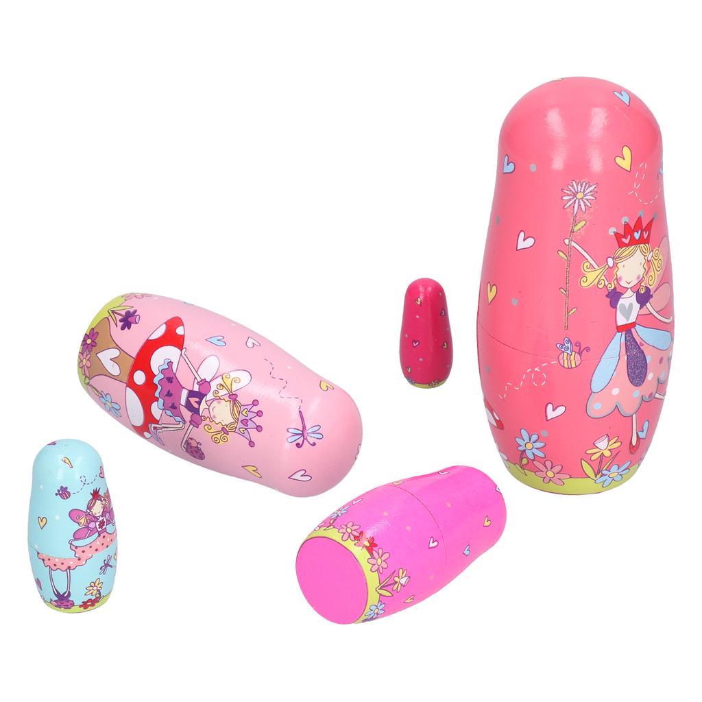 5Pcs Cute Nesting Dolls HandMade Cartoon Pattern Wooden Handicraft Ornament Birthday Gift