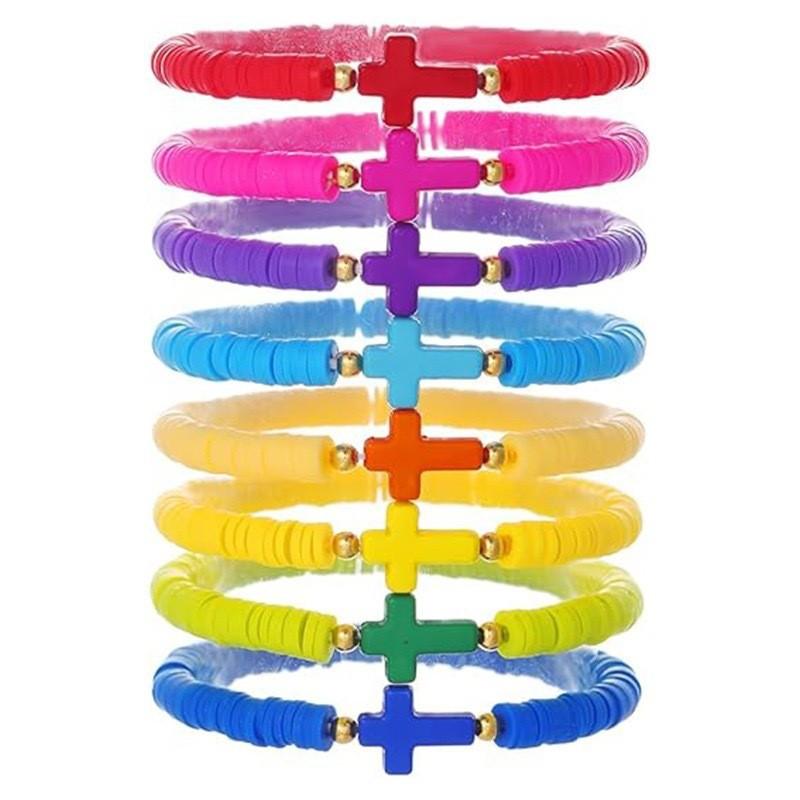 Hot Sale Elastic Rope Soft Pottery Bracelet Women's Cross Color Combination Set Couple Bracelet Beaded Bracelet Women's