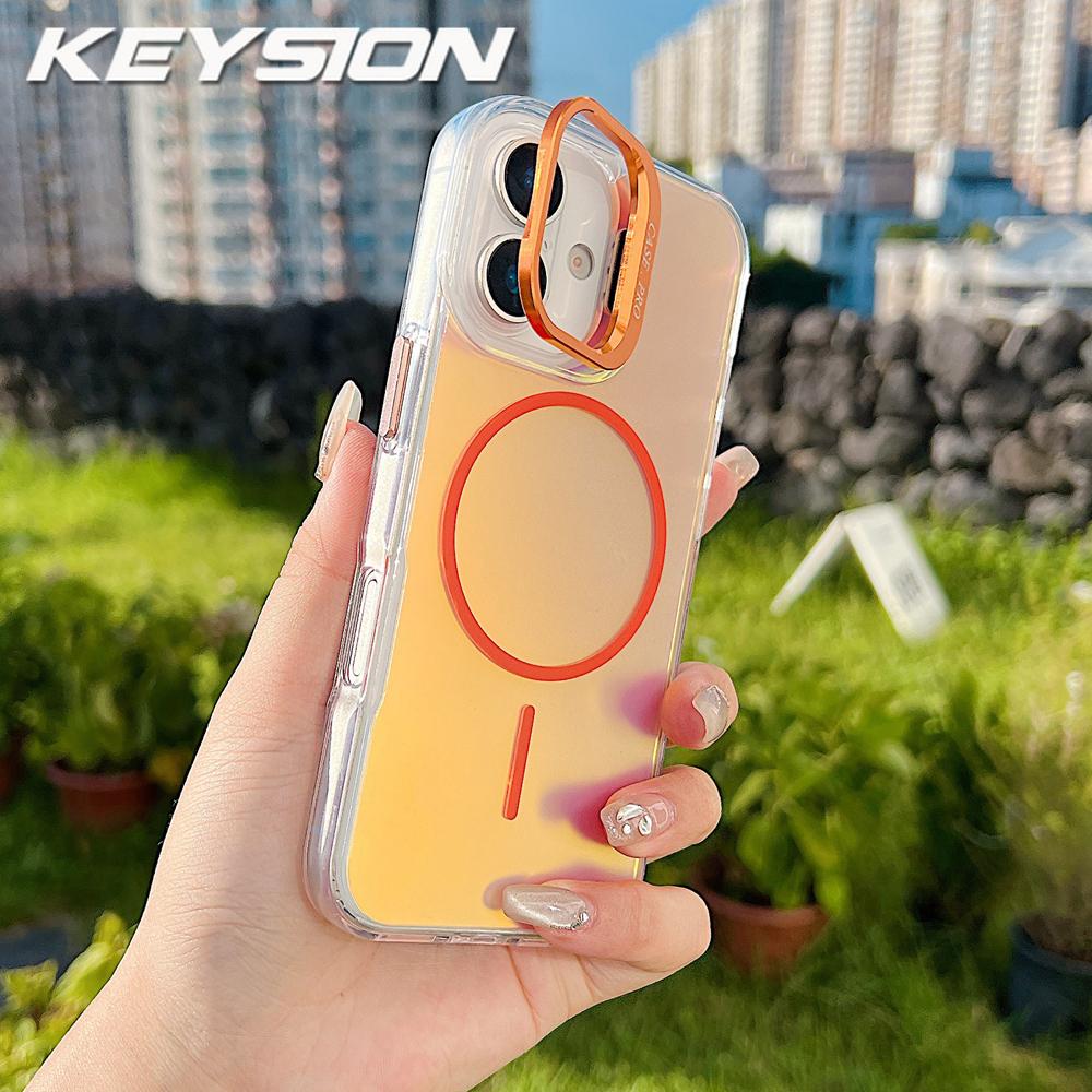KEYSION Colorful Gradient Magnetic Lens Stand Case for iPhone 17 Air for MagSafe TPU+PC Shockproof Back Cover for iPhone Air 17 for iPhone 17 оранжевый