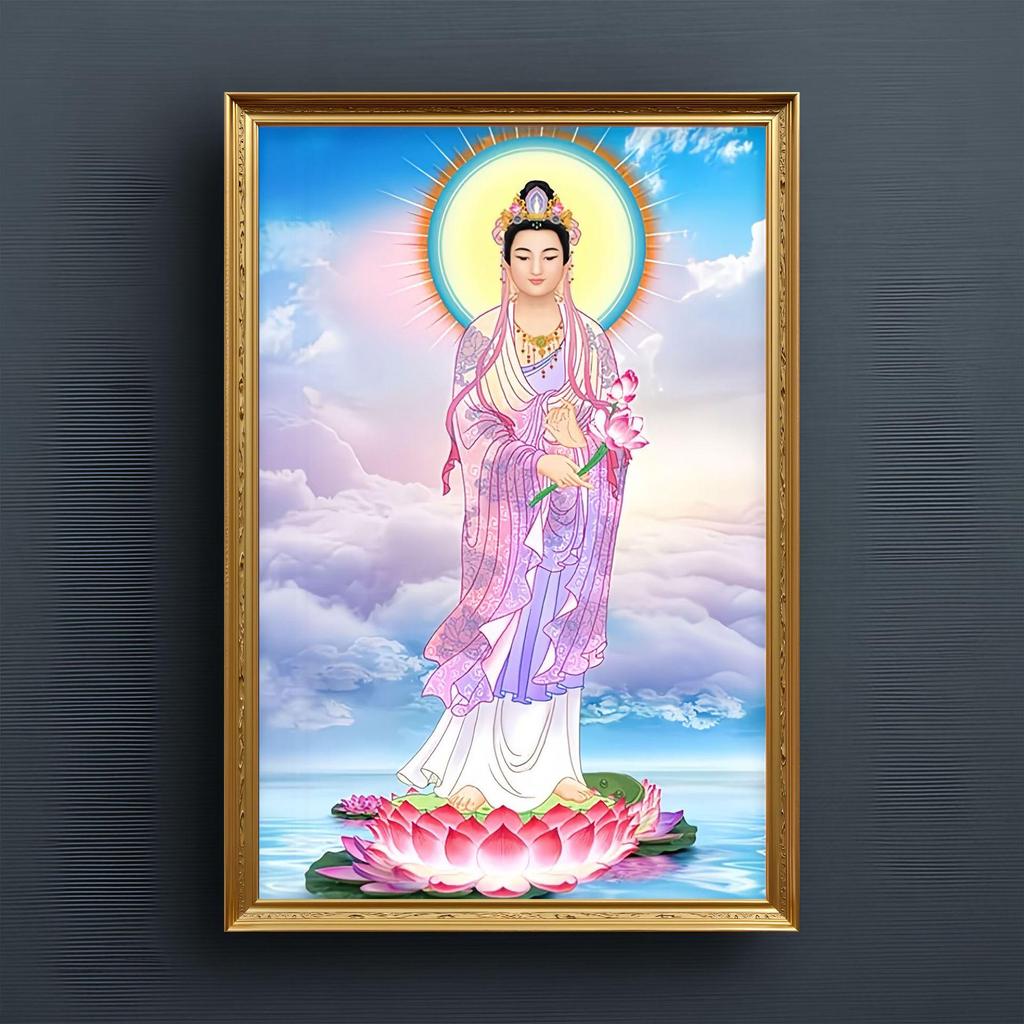 Guanyin Bodhisattva Canvas Mural - Entrance Hall Lobby Decorative Worship Art