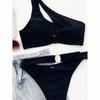 Costume da bagno donna Bikini femminile Costumi da bagno a vita alta Bikini nero monospalla Costume da bagno Costumi da bagno Costumi da bagno