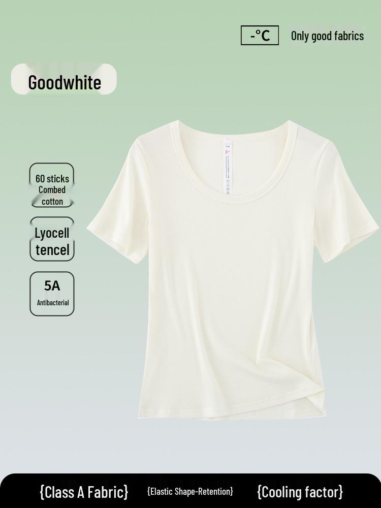 5A Antibacterial Women's Solid Color Tencel Cotton Ribbed Short Sleeve Summer T-shirt