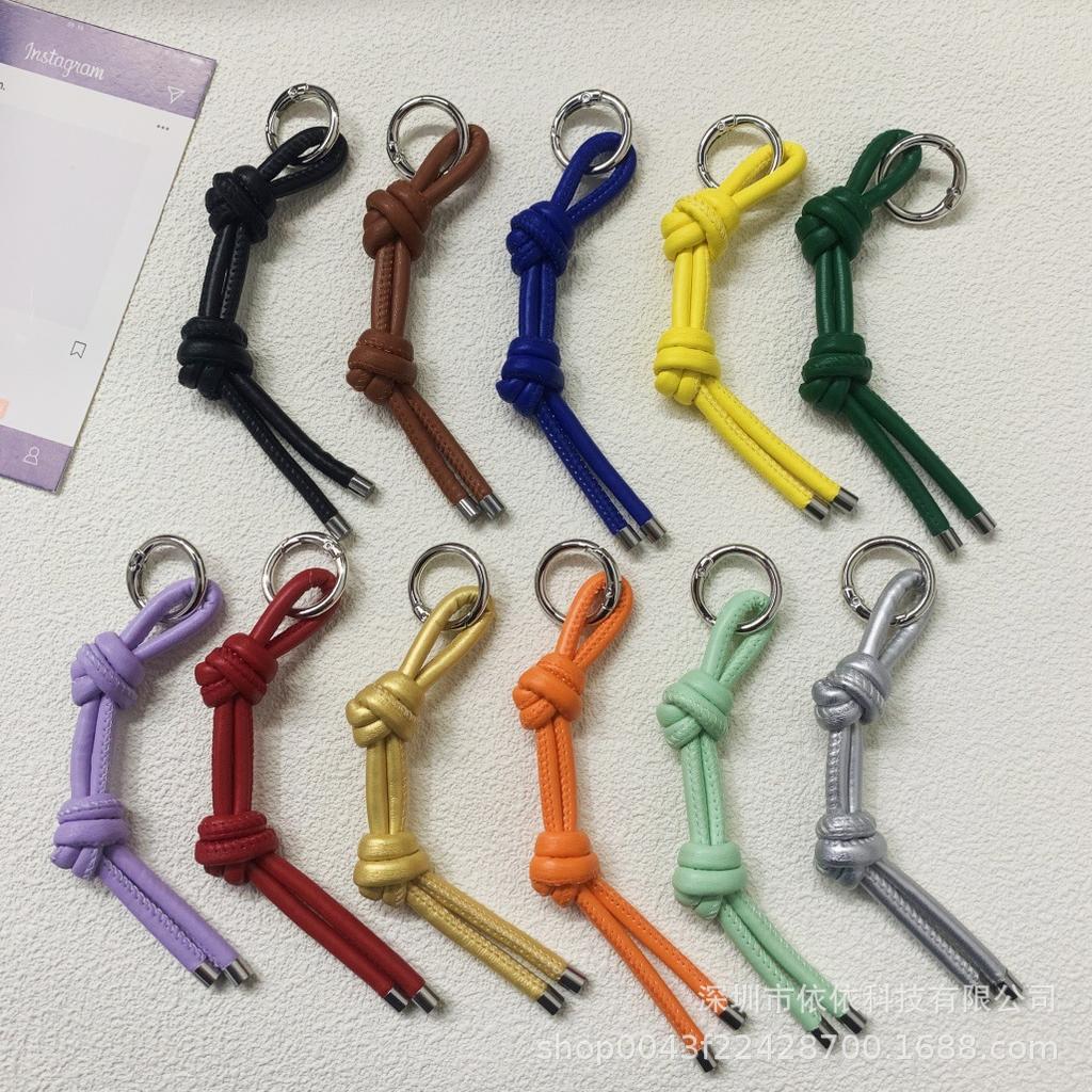 New DIY Leather Keychain Pendant Niche Simple Candy Color Leather Rope Woven Bag Pendant Is Versatile and Casual