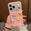 Cute Pink Plaid 3D Colorful Flowers iPhone 17 Pro Max Case Creative Girl Style Phone Cover