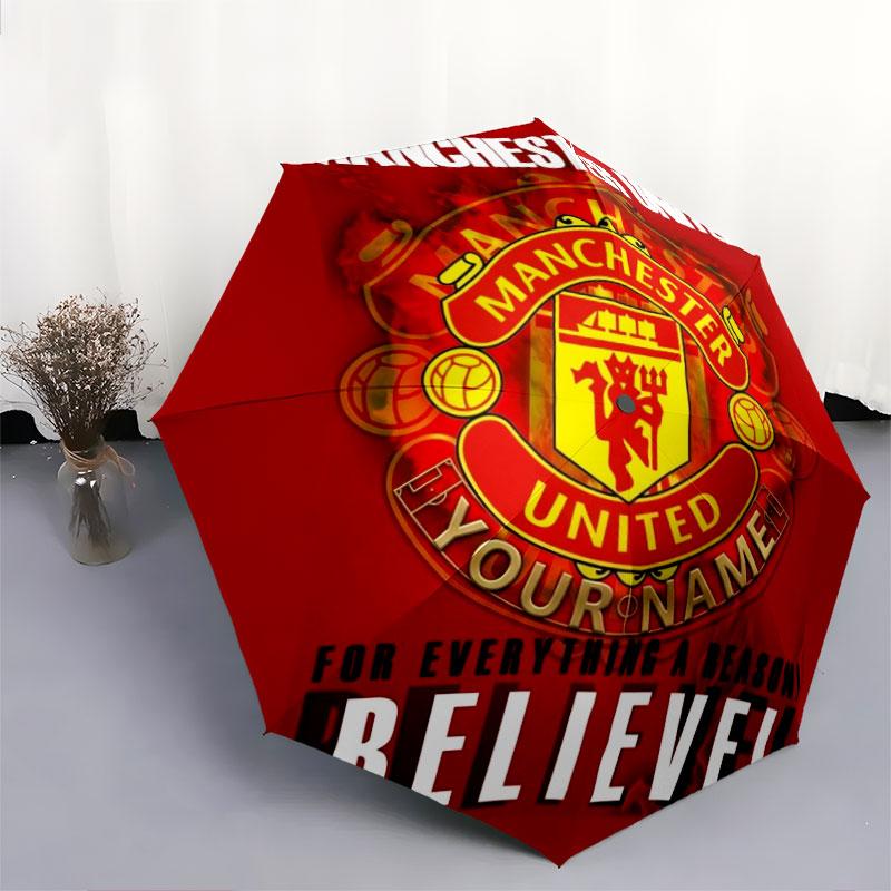 1 PC Automatic Folding Umbrella - Manchester United F Custom Name Pattern, Portable & Foldable Design with 8 Ribs, Christmas Birthday Gifts