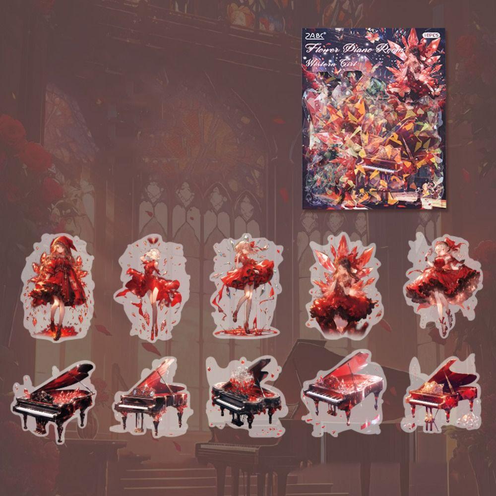 

PET Piano Girl Граффити Наклейки Самоклеящиеся Изысканные Узоры Наклейки Чехол Для Телефона Украшения Style C