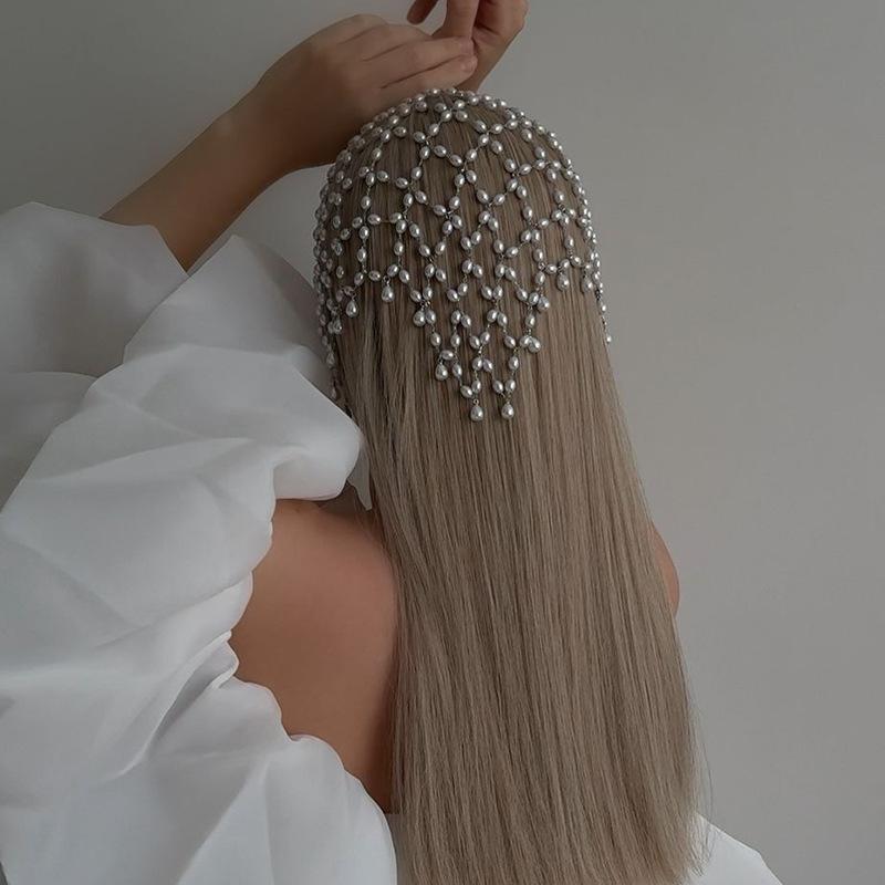 Mesh Fairy Hair Chain Atmosphere Pearl Headdress Bridal Versatile Accessories Hair Chain