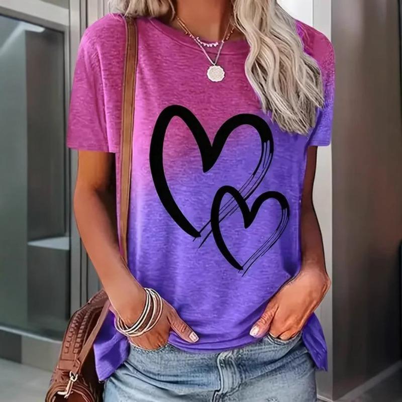 Zomer Dames Top Ronde Hals Korte Mouwen Schattig Simpel Bedrukt T-shirt