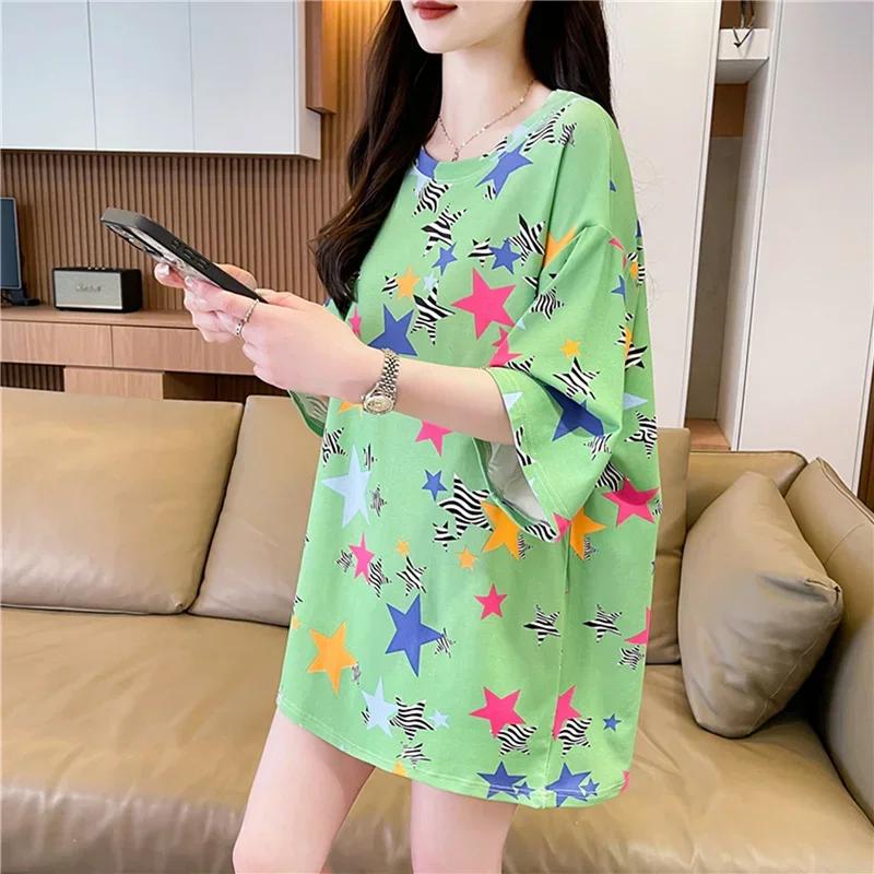 Sommer Vintage Print T-Shirt Mode Damen Übergroß Grafik Langarm T-Shirts Y2k Oberteile Harajuku Hip Hop Streetwear Jugend