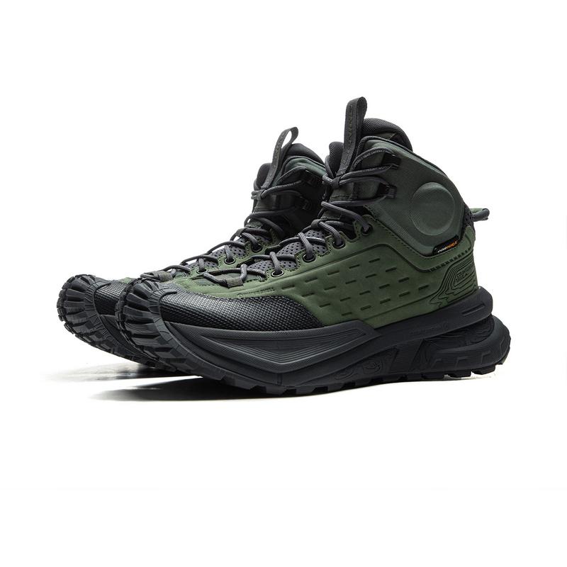 Li Ning CF River High Trendige Bequeme Outdoor Rutschfeste Abriebfeste High-Top Wanderschuhe Unisex Wanderschuhe Schwarz Grün AHTU015-2