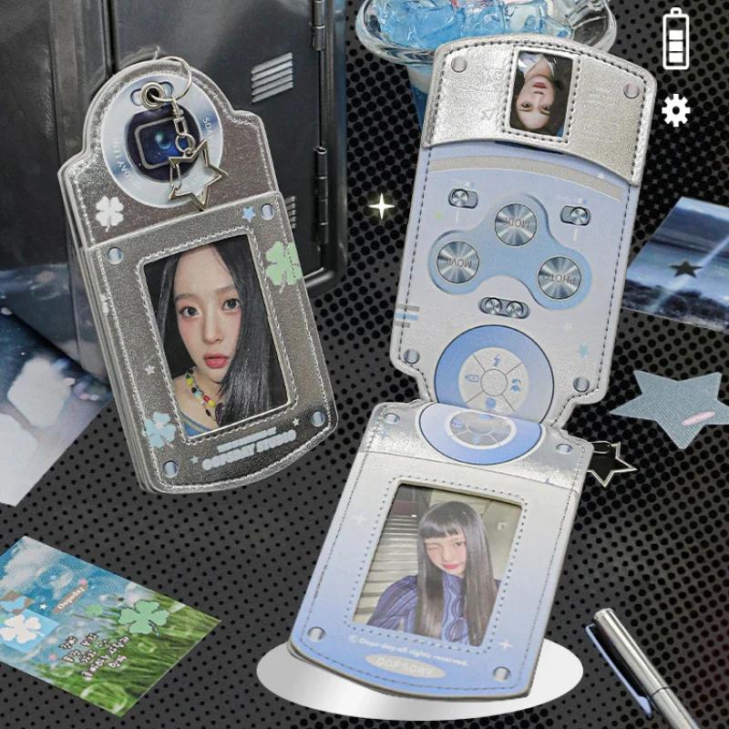 Creative PU Photocard Frame Retro Digital Camera Shape Photocard Holder with Chain Silver Picture Frames for Girls Wholesales