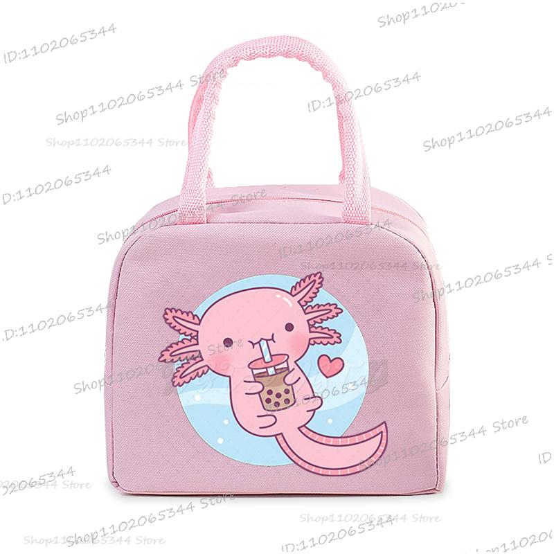 Funny Axolotl Series Lunch Bag Women Cartoon Axolotl Graphics Bento Thermal Handbags Thickened Insulation Kids Lunch Box Bag
