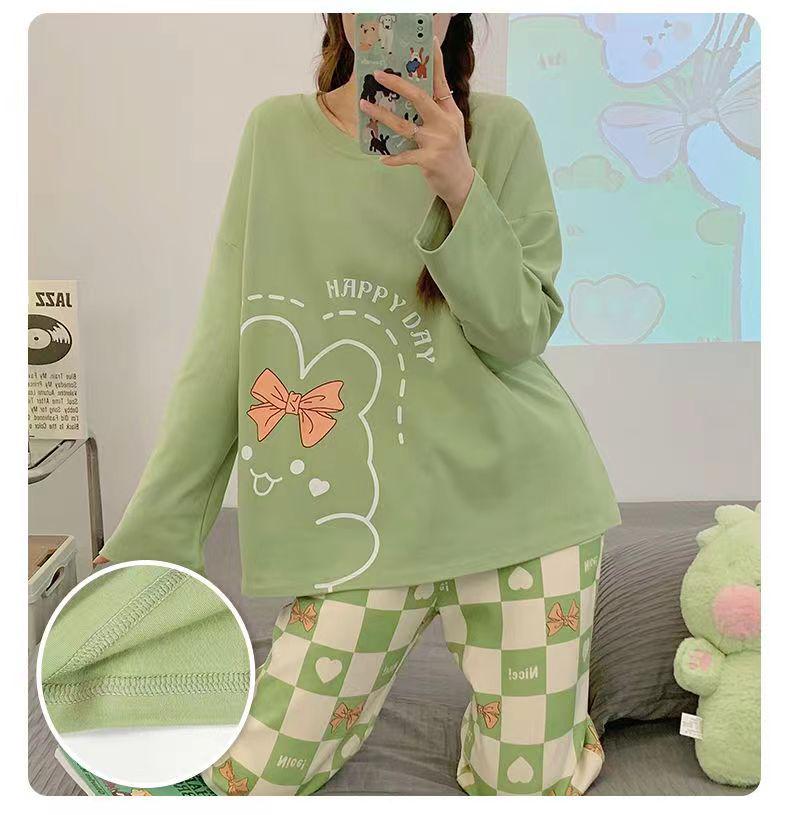 Women's Plus Size Cartoon Pajama Set: Long-Sleeve Spring/Fall Home Wear, Loose Fit, Suitable for Outdoors