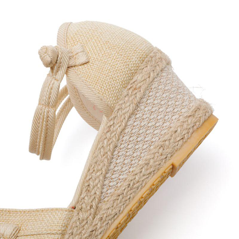 2025 New Korean Style Women's Wedge Heel Sandals: Comfortable Pointed Toe Buckle Linen Casual Sandals