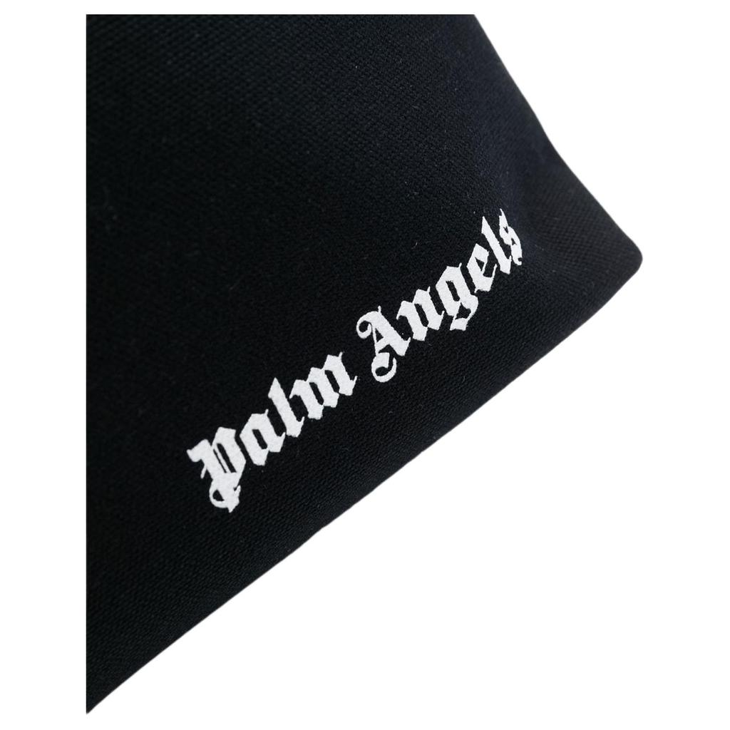 Palm Angels Logo Print Stripe Detail Cotton And Calfskin Tote Bag Men Tote Bags Black PMNA064C99FAB0011003