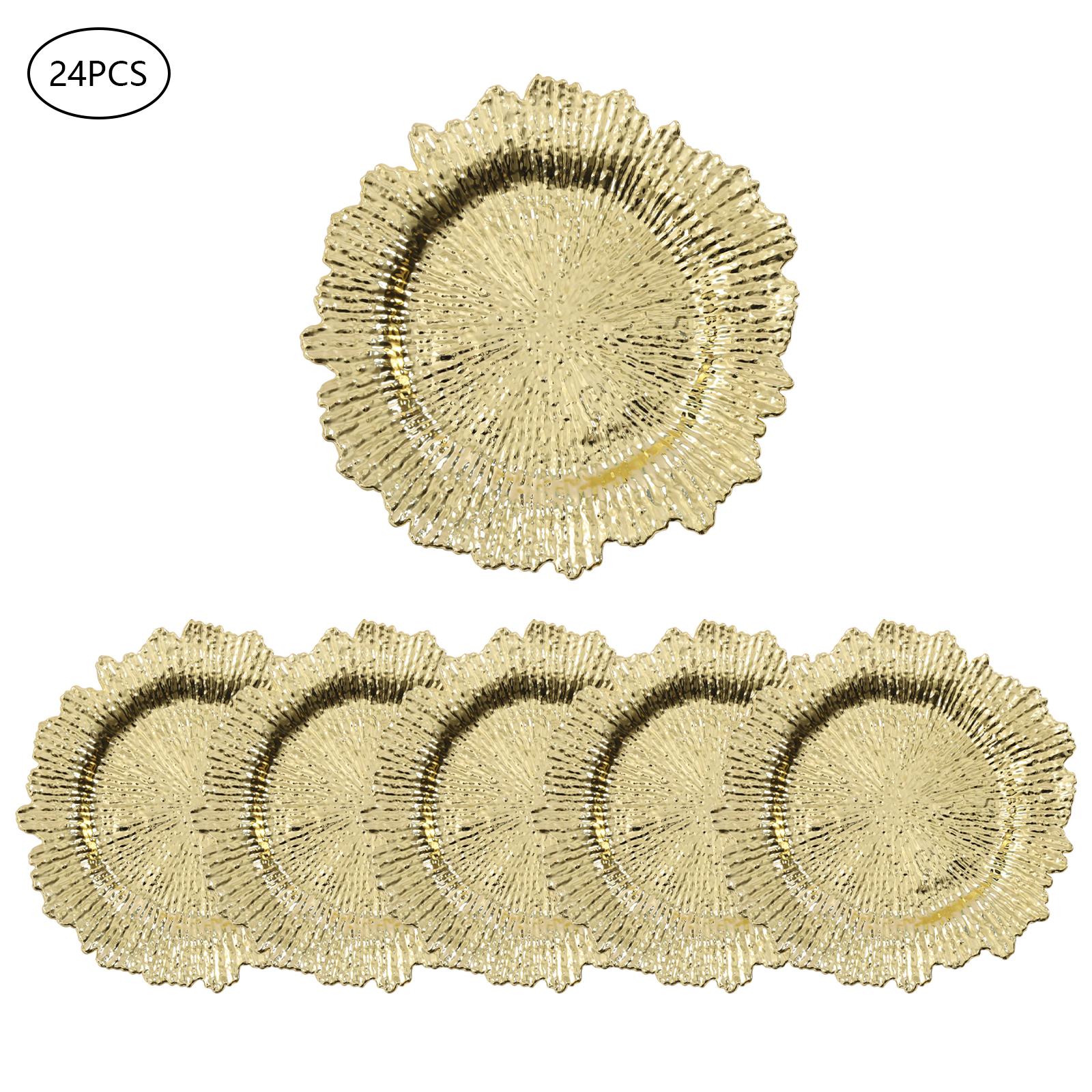 

24Pcs13Inch Antique Charger Plates Bulk Round Plastic Dinner Plate Embossed Rim Server Plate Decorative for Dinner Parties золотий