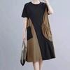 Women's Spring and Summer Loose Thin Section Round Neck Mid Length Loose Thin Cover Belly Splicing Dresses