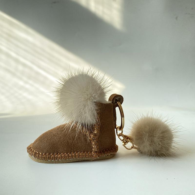 Schattige Mini Nerts Bont Sneeuwschoenen Pluche Handschoen Tasje Bedel Hanger Koffiebruin Miniatuur Accessoire Tasje Bedel gray