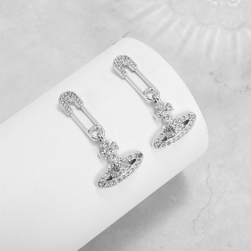 Empress Dowager Cixi Diamond-encrusted Saturn Brooch Earrings: Unique Luxury 925 Silver Stud Earrings with High-end Style and Distinctive Personality