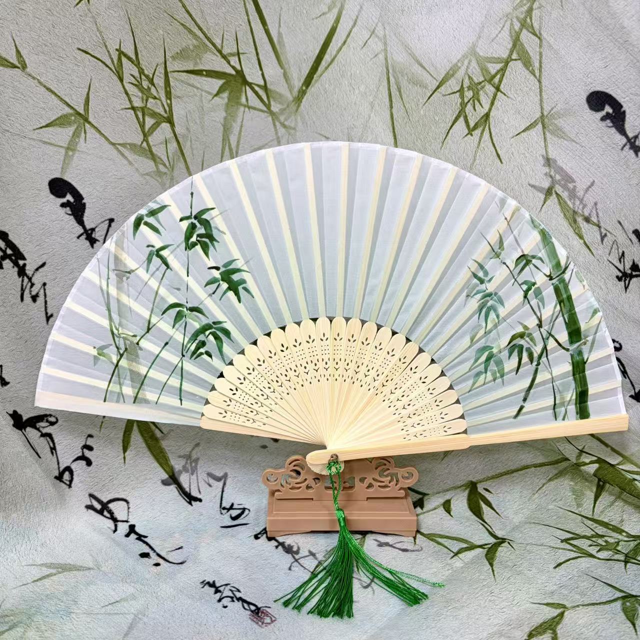 Chinese Style Panda Mountain Wood Fan Folding Fan for Summer Cooling Supplies Bamboo Portable Hand Fan Gift