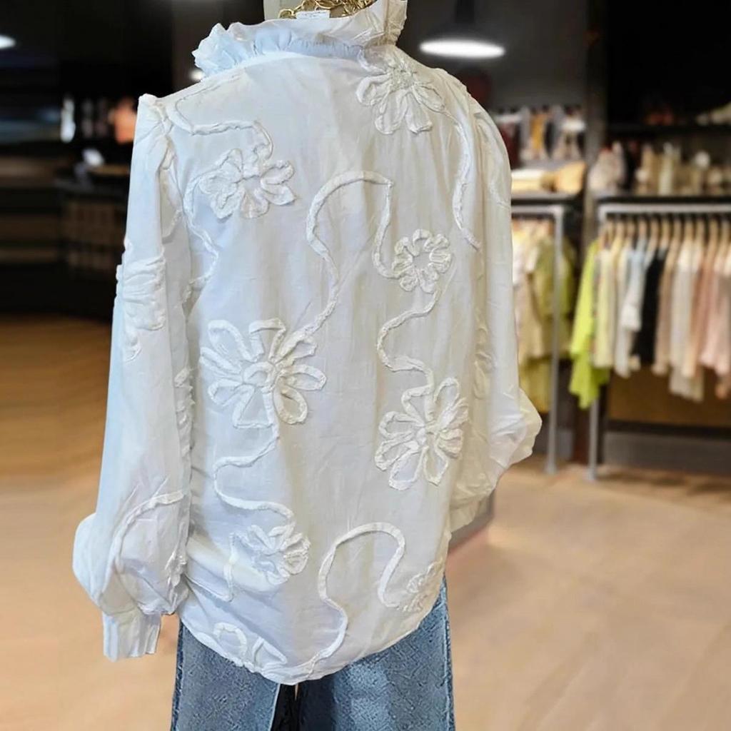 European-American V-Neck Ruffle Puff Sleeve Embroidered Women's Casual Holiday Top