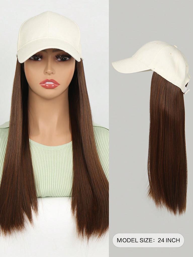 Synthetic Adjustable Off-white Hat Wigs  Seamless Connection Hair Extensions for Women