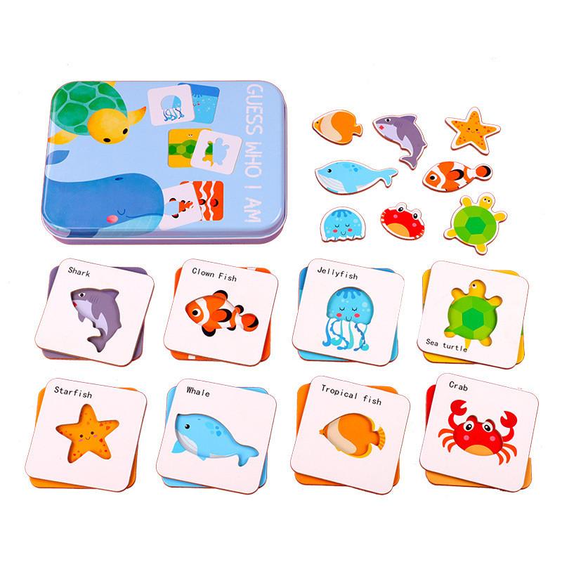 Who Puzzle Shape Card Early Learning Kids Educational Toy Wooden Game