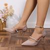Classic Sandals for Women Pumps New Casual Slip on Thin High Heels Shoes for Women Pearl String Bead Pointed Toe Summer Sandals