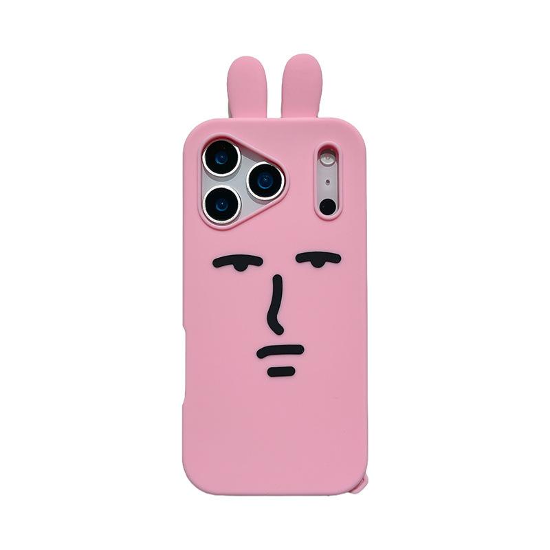

Kawaii 3D Funny Cartoon Pink Emoji Rabbit Phone Case For iPhone 17 16e 15 14 13 12 Pro Max Plus Soft Silicone Shockproof Cover iPhone17