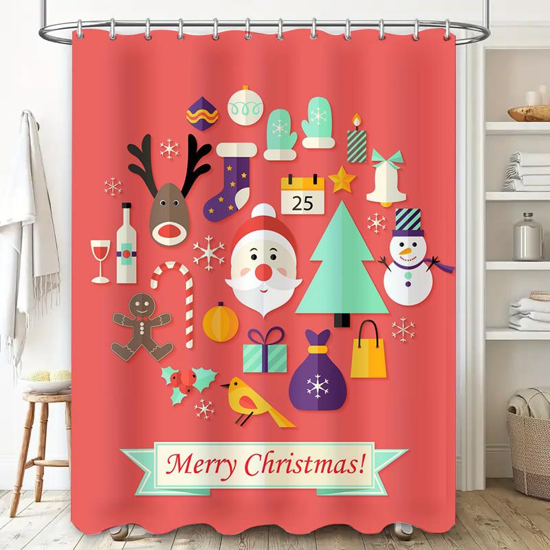 Tu Christmas Shower Curtain Festive Holiday Decor Merry Xmas Bathroom Fabric Backdrop Waterproof Holiday Shower Curtain