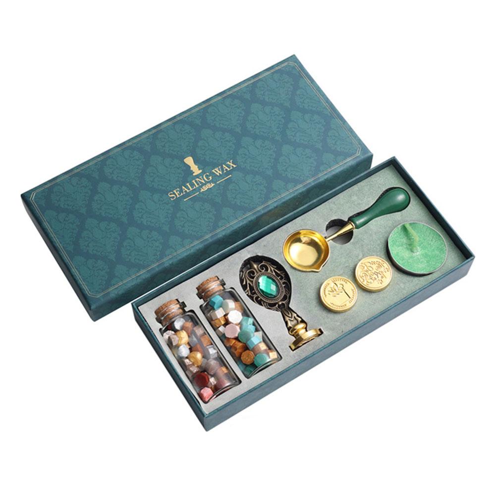 Wax Stamp Gift Box Stamp/Stamp Heads/Wax Beads Wax Seal Stamp Set Detachable Handle/Spoon/Round Wax Creative for Gift Wrapping