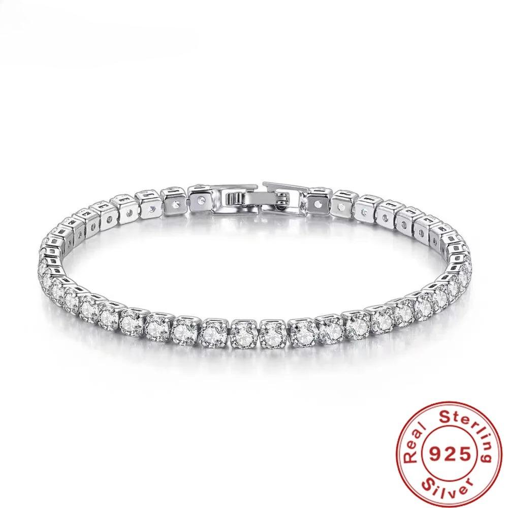 S925 Silver Bracelet Zirconia Tennis Ball Women Fashion Simple Engagement Wedding Charm Jewelry 4mm 16-20cm