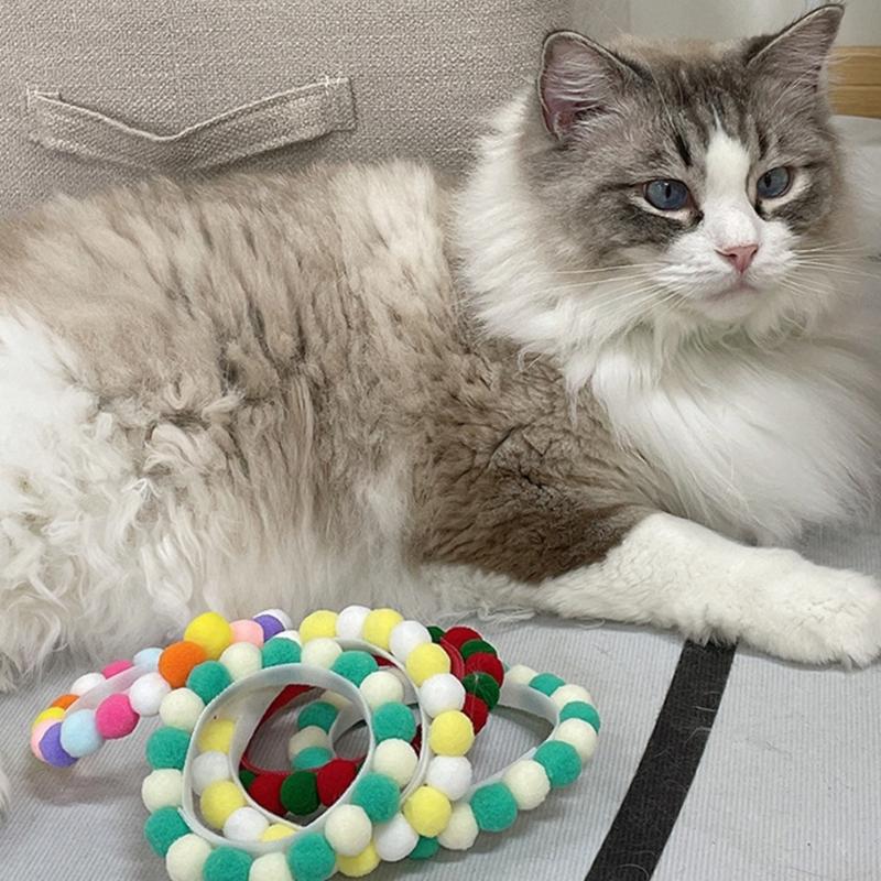 Set of 5 Soft Plush Cats Collars with Colorful Pompoms for Cats Dogs Birthday Party Cats Neckwear Festival Pet Collars