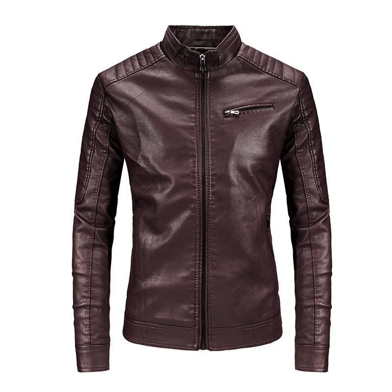 Men's Thin Spring and Autumn New Slim Korean Style Plus Velvet Handsome Young Motorcycle Leather Jacket Men