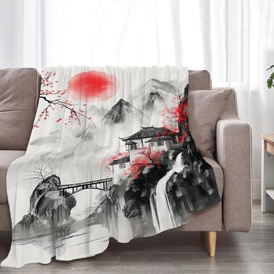 Japanische Überwurfdecke Splash Rot Kirschblüte Geschenke für Mädchen Frauen Männer Jungen Gemütliche Flanell-Fleece Fuzzy Landschaftsdecken