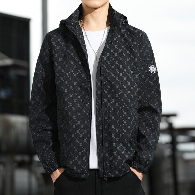 

Осенняя куртка-тренчкот для мужчин и женщин в одном стиле с принтом буквы B, модная повседневная тонкая куртка-тренчкот с капюшоном 5XL чёрный