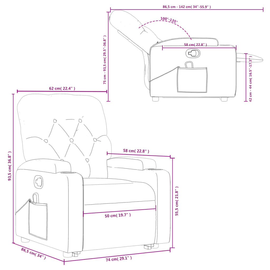 Massage Recliner with Rising Function Taupe Fabric