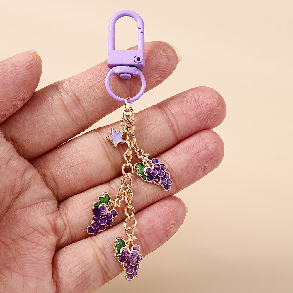 Pretty Grape Apple Keychain Simulation Fruit Key Ring Pendants for Women Girls Handbag Decor DIY Handmade Jewelry Gifts