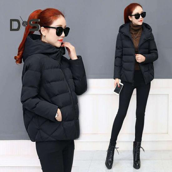 Women Winter Hooded Jacket Solid Color Long Sleeve Loose Thick Warm Down Cotton Short Coat for Cold Weather All Match Streetwear Outwear