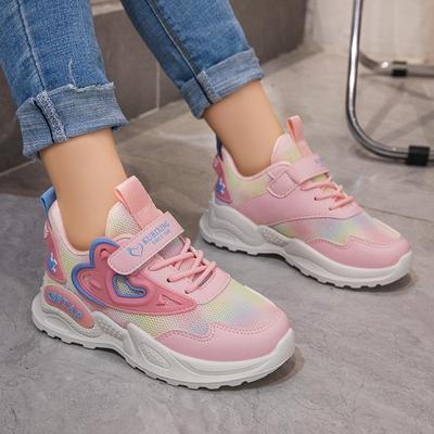Dziewczęce buty sportowe dziecięce buty do biegania różowe oddychające siateczki w kształcie serca słodkie trampki śliczne haczyki i pętelki dziecięce buty codzienne